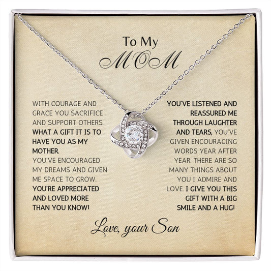 TO MY MOM - FROM SON - LOVE KNOT NECKLACE