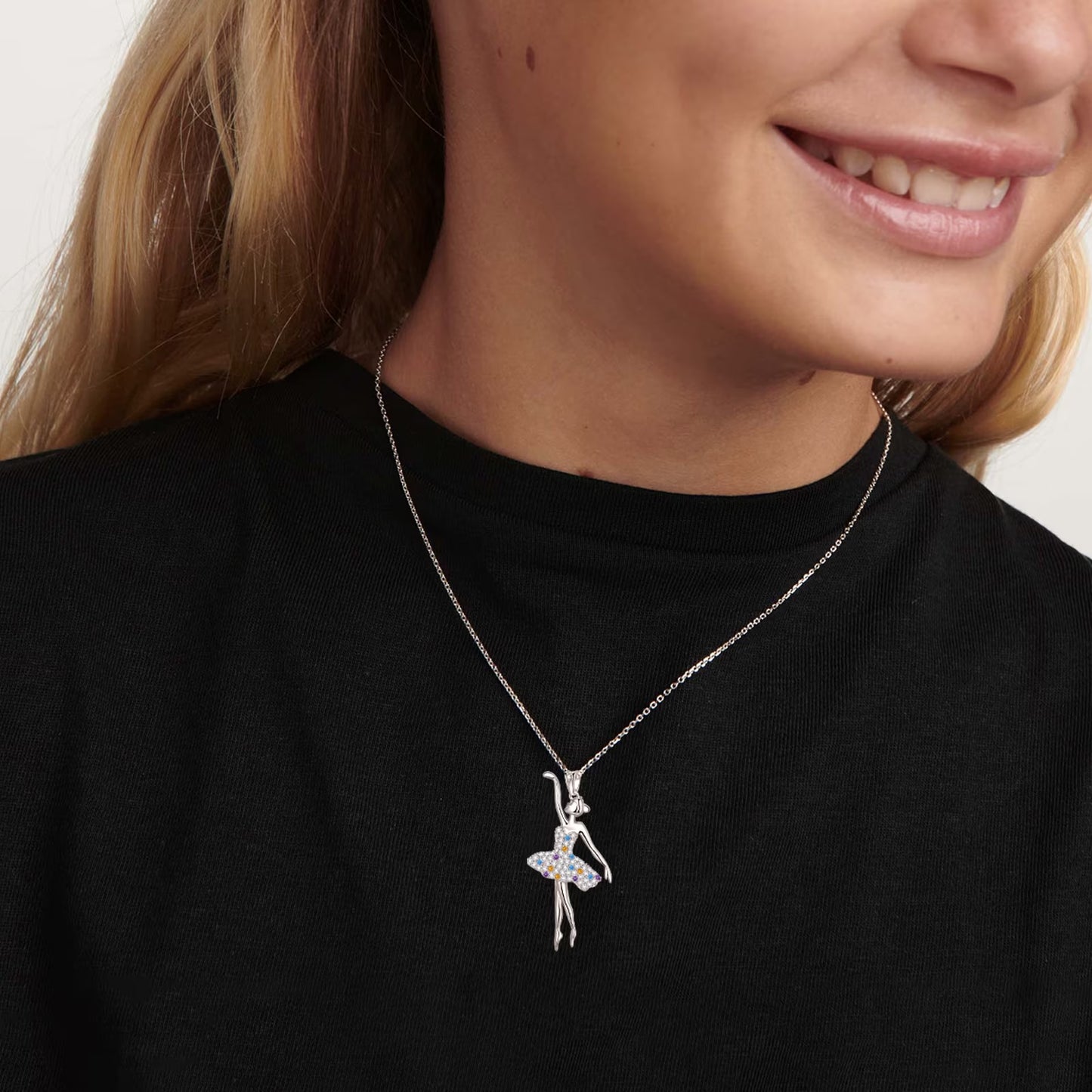 Ballerina Ballet Dancer Pendant Necklace 925 Sterling Silver Multicolor CZ Women Recital Christmas Valentine'S Day Birthday Gifts for Daughter