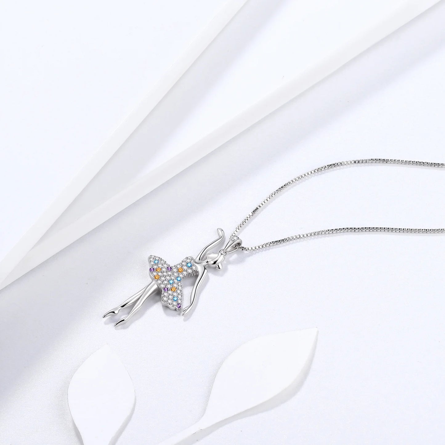 Ballerina Ballet Dancer Pendant Necklace 925 Sterling Silver Multicolor CZ Women Recital Christmas Valentine'S Day Birthday Gifts for Daughter