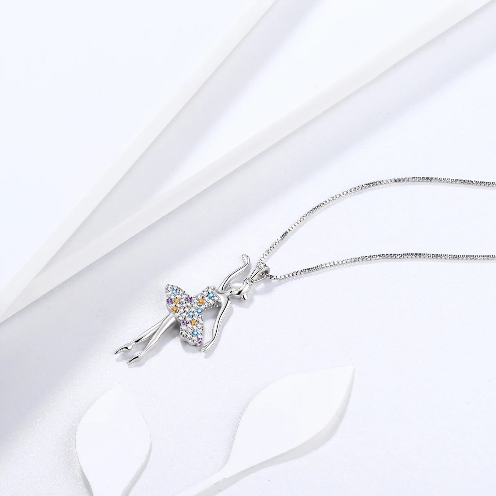 Ballerina Ballet Dancer Pendant Necklace 925 Sterling Silver Multicolor CZ Women Recital Christmas Valentine'S Day Birthday Gifts for Daughter