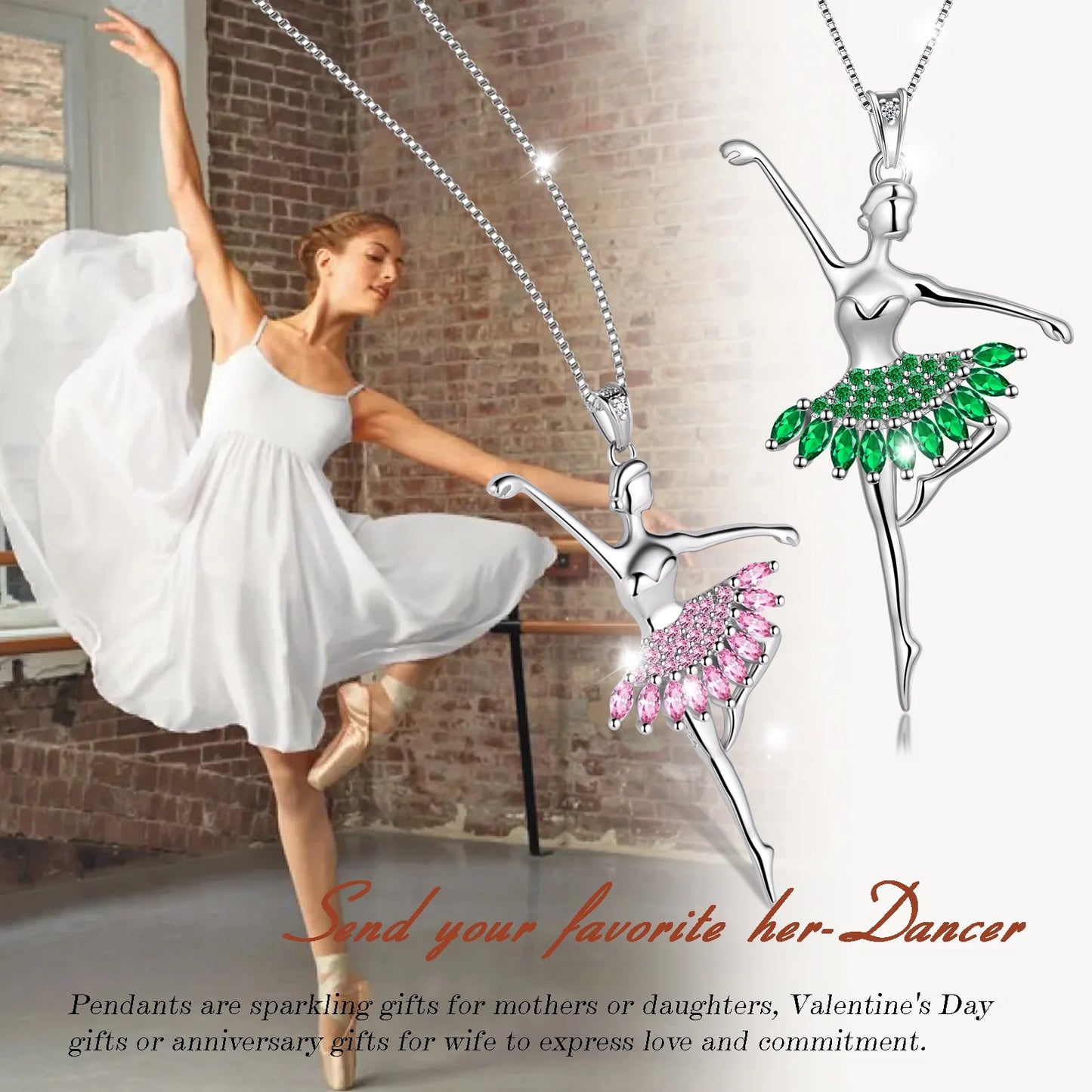 Ballerina Tiny Dancer Pendant Necklace May Birthstone Green Zirconia 925 Sterling Silver Women Christmas Valentine'S Day Birthday Gifts for Daughter
