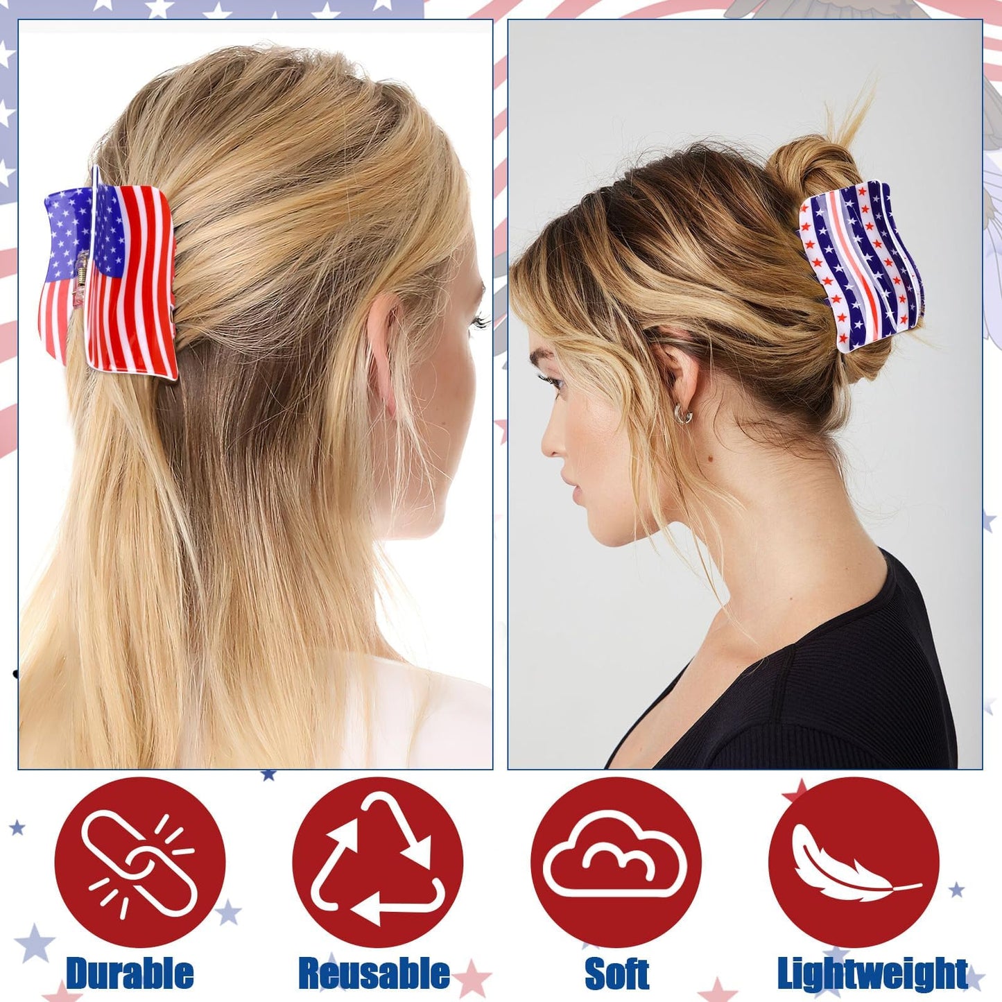 American Flag Shaped Claw Clips USA Patriotic 4th Of July Design Hair Accessories Red White And Blue Hair Clips For Independence Day Veterans' Day Clearance