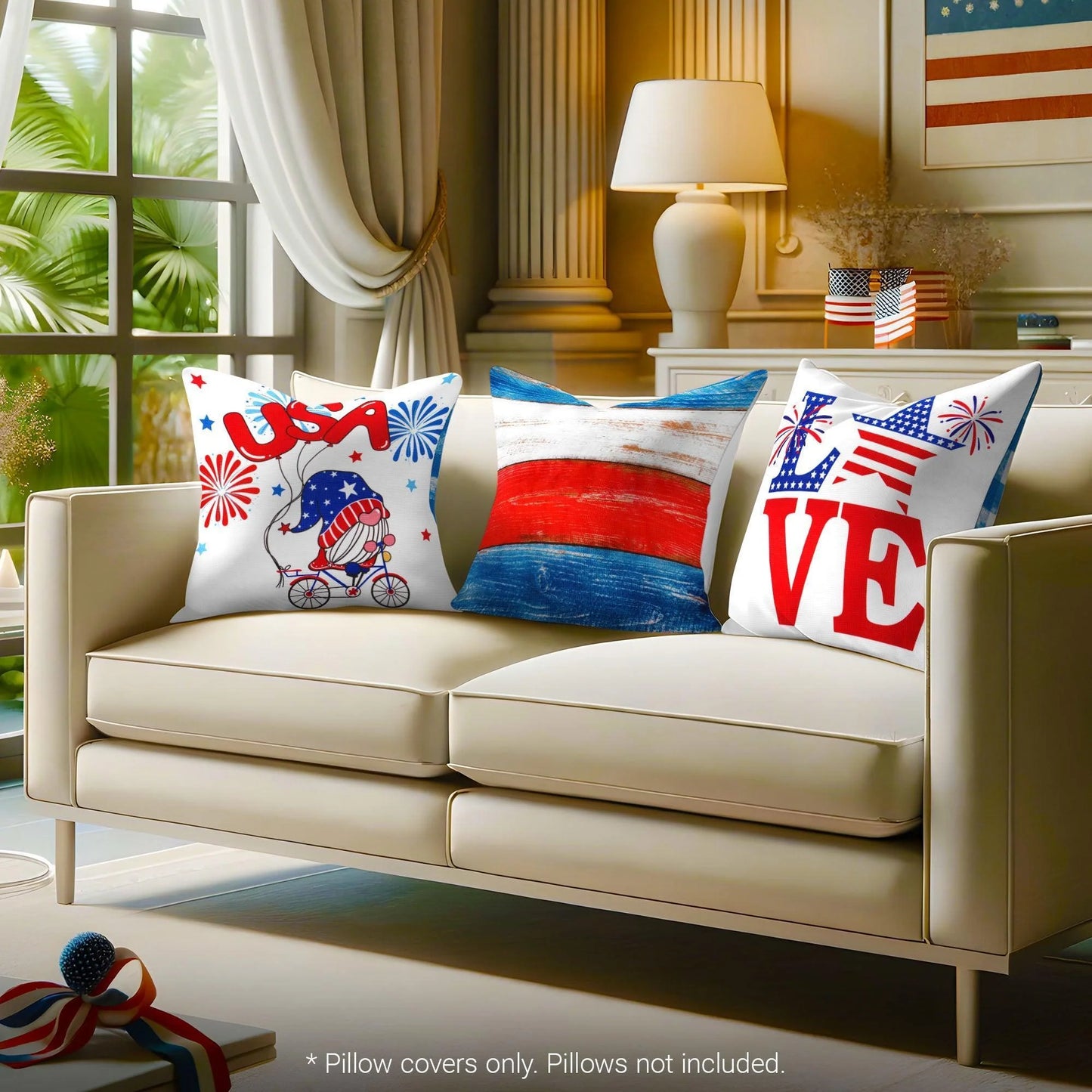 Patriotic Decoration Gnome Fireworks Waterproof Throw Pillow Covers 18X18 In