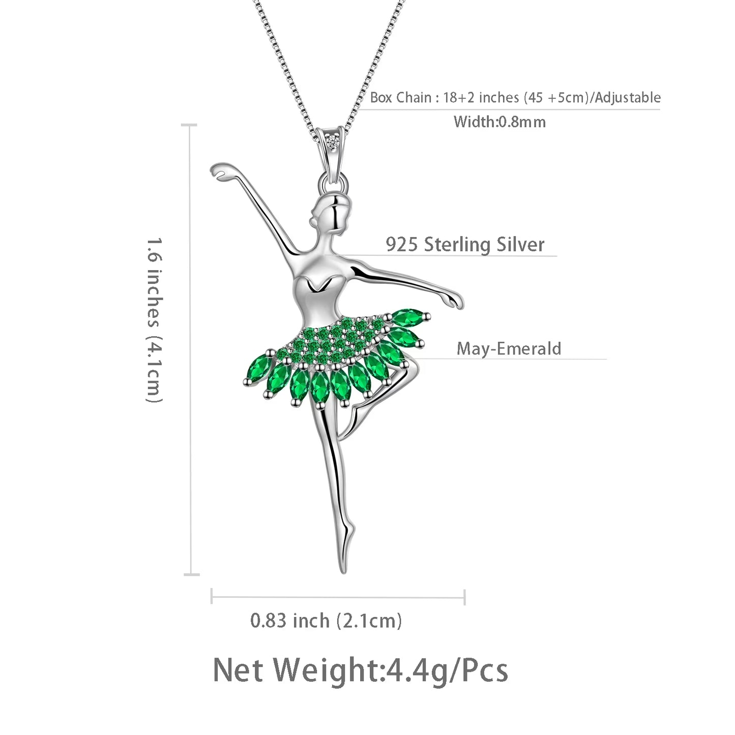 Ballerina Tiny Dancer Pendant Necklace May Birthstone Green Zirconia 925 Sterling Silver Women Christmas Valentine'S Day Birthday Gifts for Daughter
