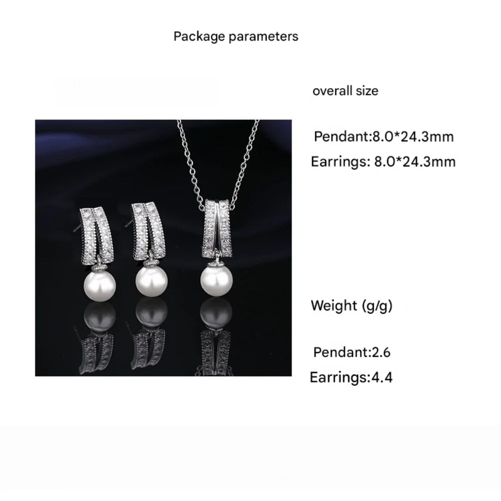 925 Sterling Silver Jewelry Set Tassel Imitation Pearl Clavicle Necklace Inlaid Zircon Women'S Necklace Earrings Elegant Jewelry
