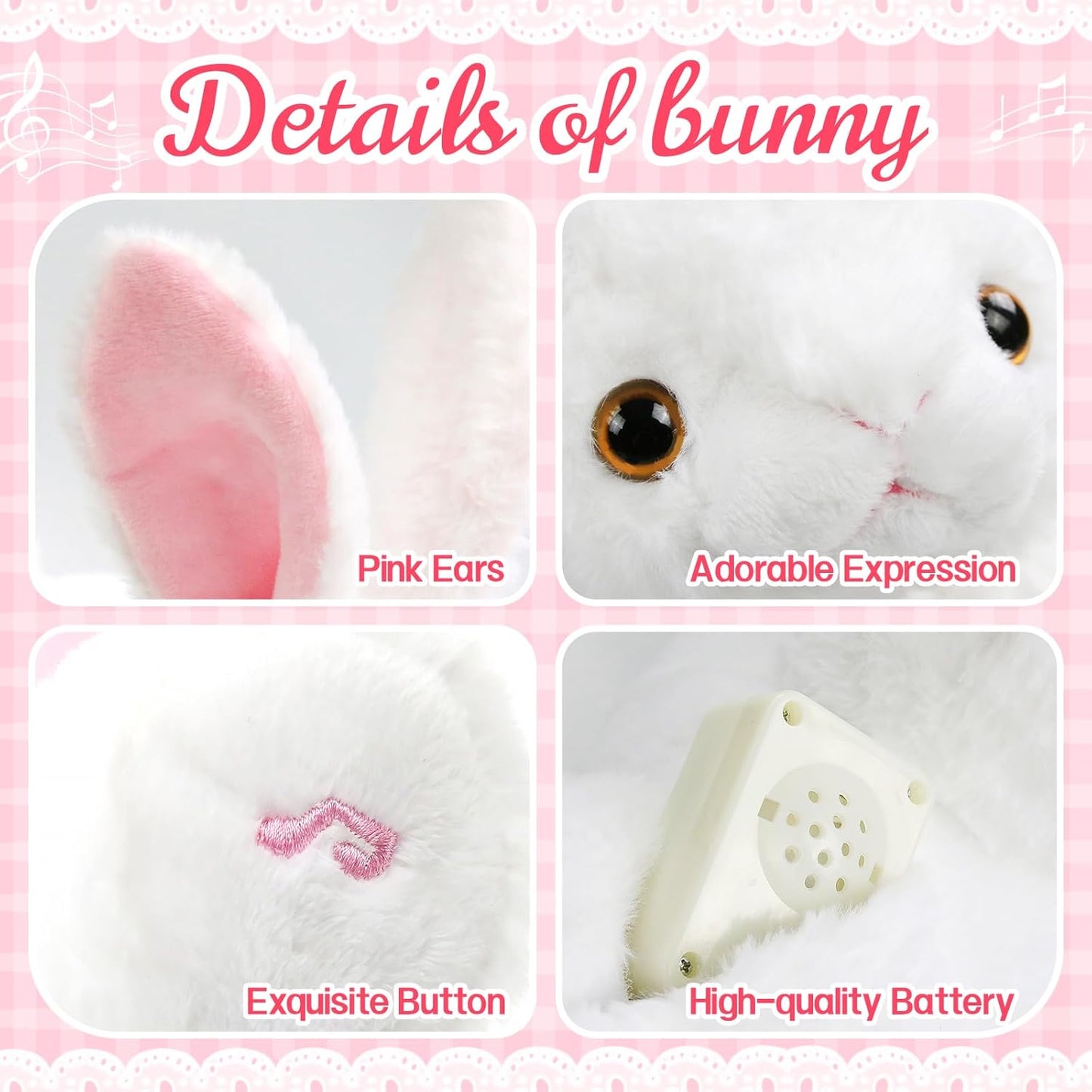 Light up Music Plush Bunny Rabbit Stuffed Animal Rabbit Plushie Toy Glow in the Dark Bedtime Companion Easter Bunny Gift for Kids, 14’’Best Gifts for Easter Day(Led & Musical)