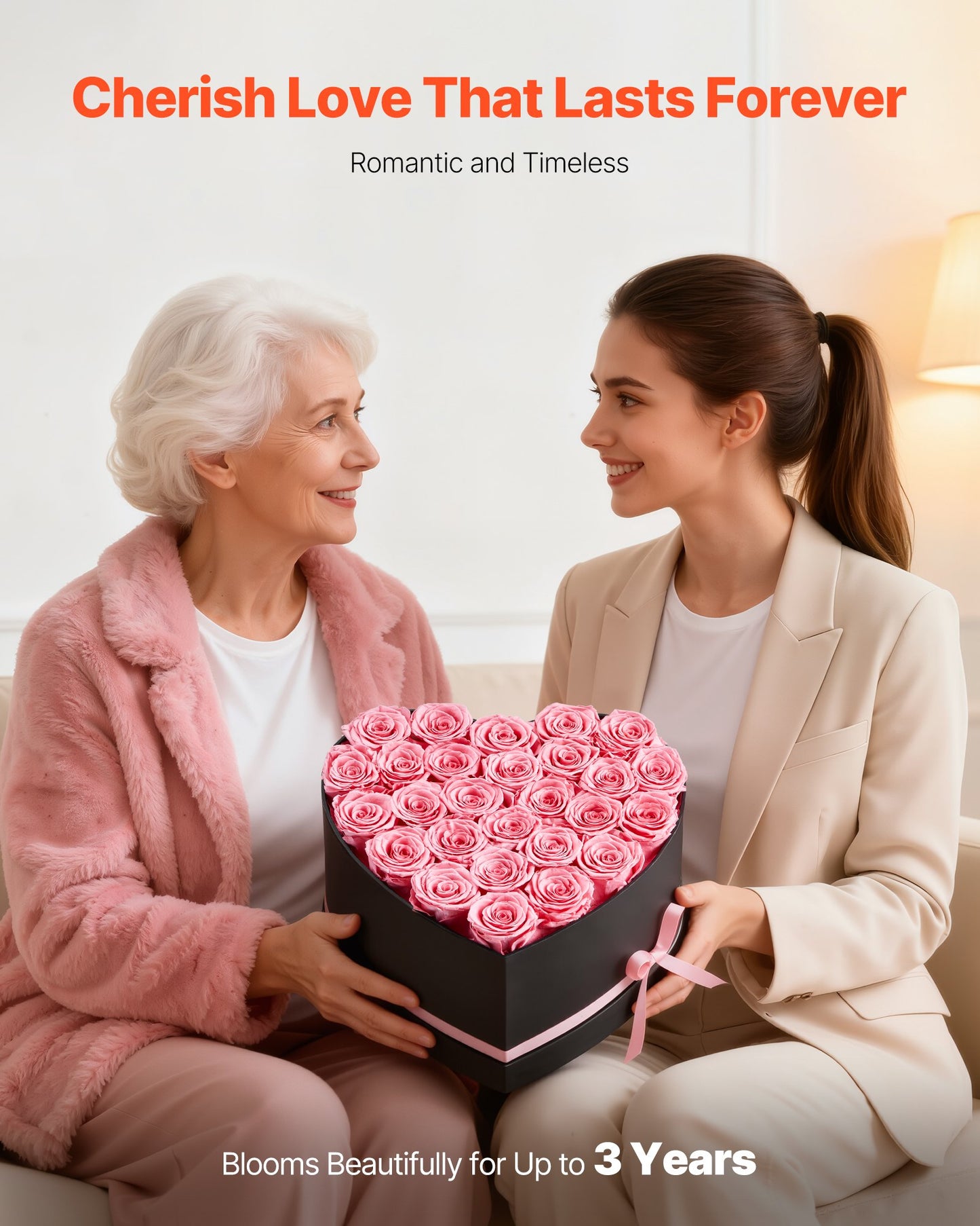Forever Flowers, Preserved Roses In A Heart Shape Box