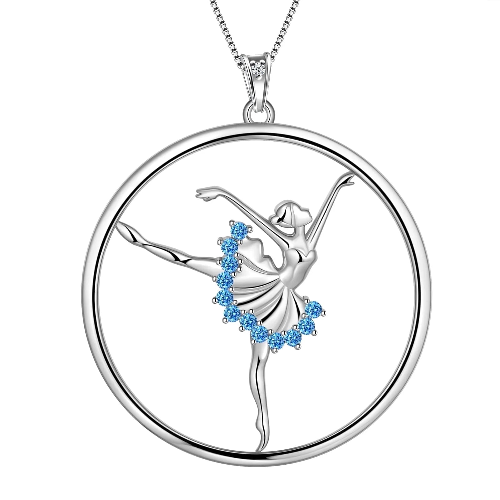Pink Ballerina Dancer Pendant Necklace October Birthstone CZ 925 Sterling Silver Women Christmas Valentine'S Day Birthday Gifts for Daughter