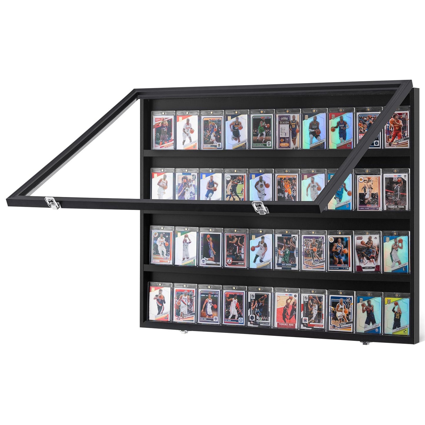 36-Card Graded Sports Display Case – Lockable Wall Cabinet with 98% UV Protection, Clear View PC Glass (Baseball, Football, Basketball, Hockey Cards)
