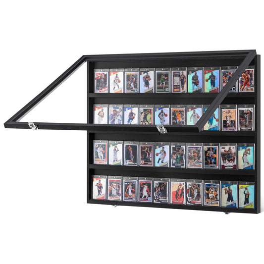 36-Card Graded Sports Display Case – Lockable Wall Cabinet with 98% UV Protection, Clear View PC Glass (Baseball, Football, Basketball, Hockey Cards)