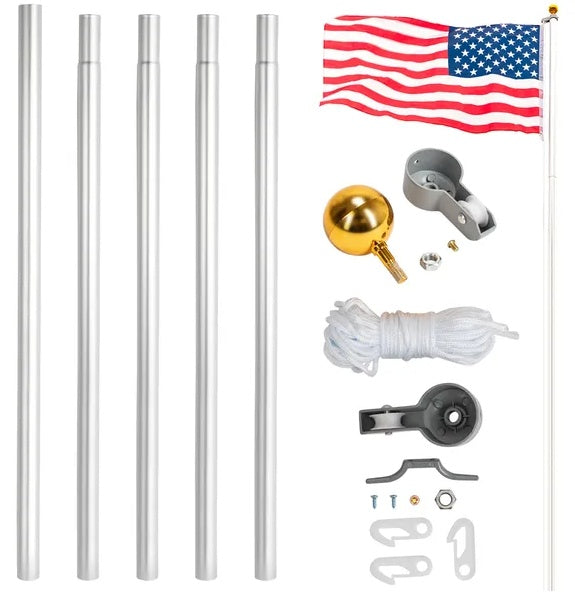 25ft Solemn Outdoor Decoration Sectional Halyard Pole US America Flag Flagpole Kit