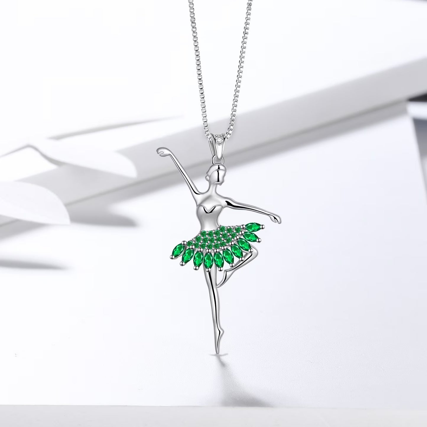 Ballerina Tiny Dancer Pendant Necklace May Birthstone Green Zirconia 925 Sterling Silver Women Christmas Valentine'S Day Birthday Gifts for Daughter