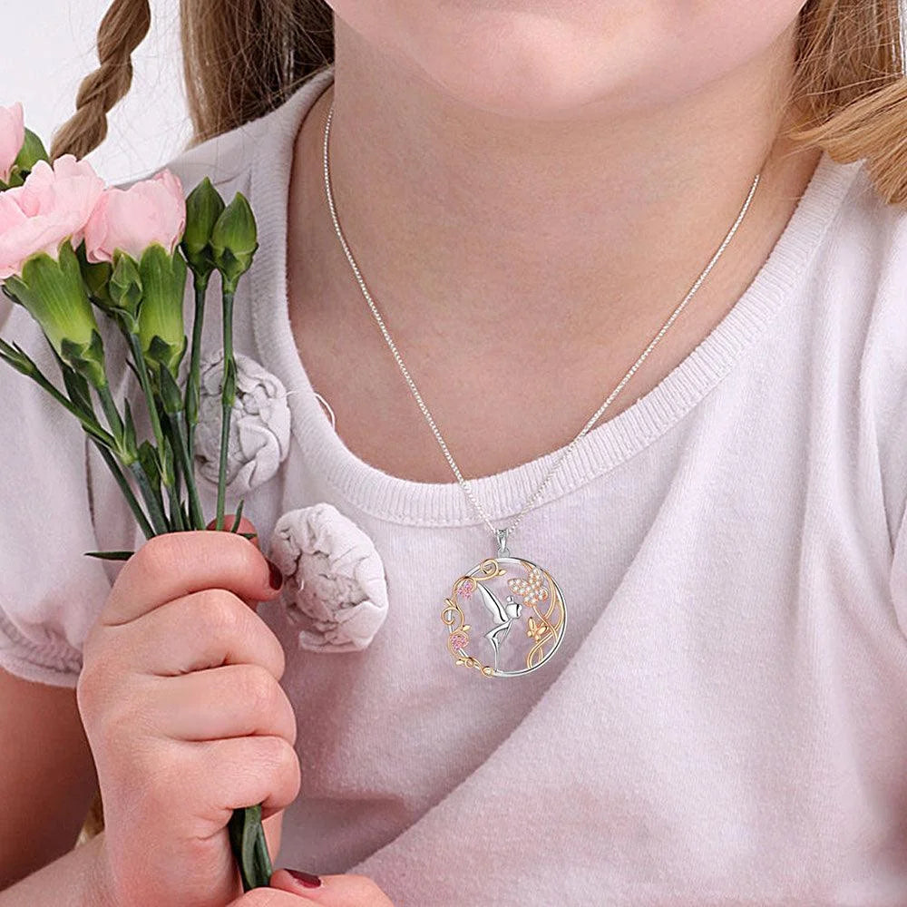 925 Sterling Silver Fairy Pendant Necklace Angel Butterfly Pink Crystal Jewelry Women Christmas Valentine'S Day Birthday Gifts for Daughter