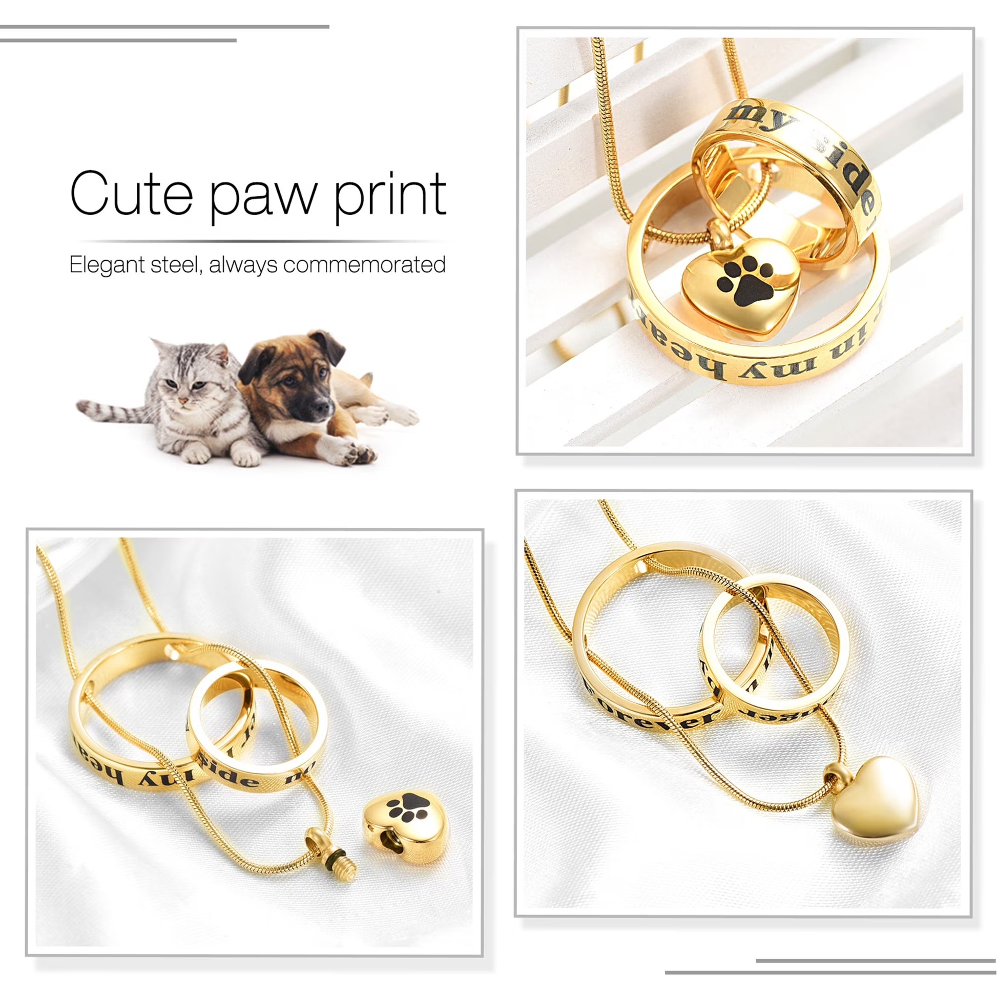 Forever in My Heart,No Longer by My Side Pet Cremation Jewelry for Ashes of Dog/Cat Funeral Keepsake Urn Necklace Paw Print Memorial Necklace