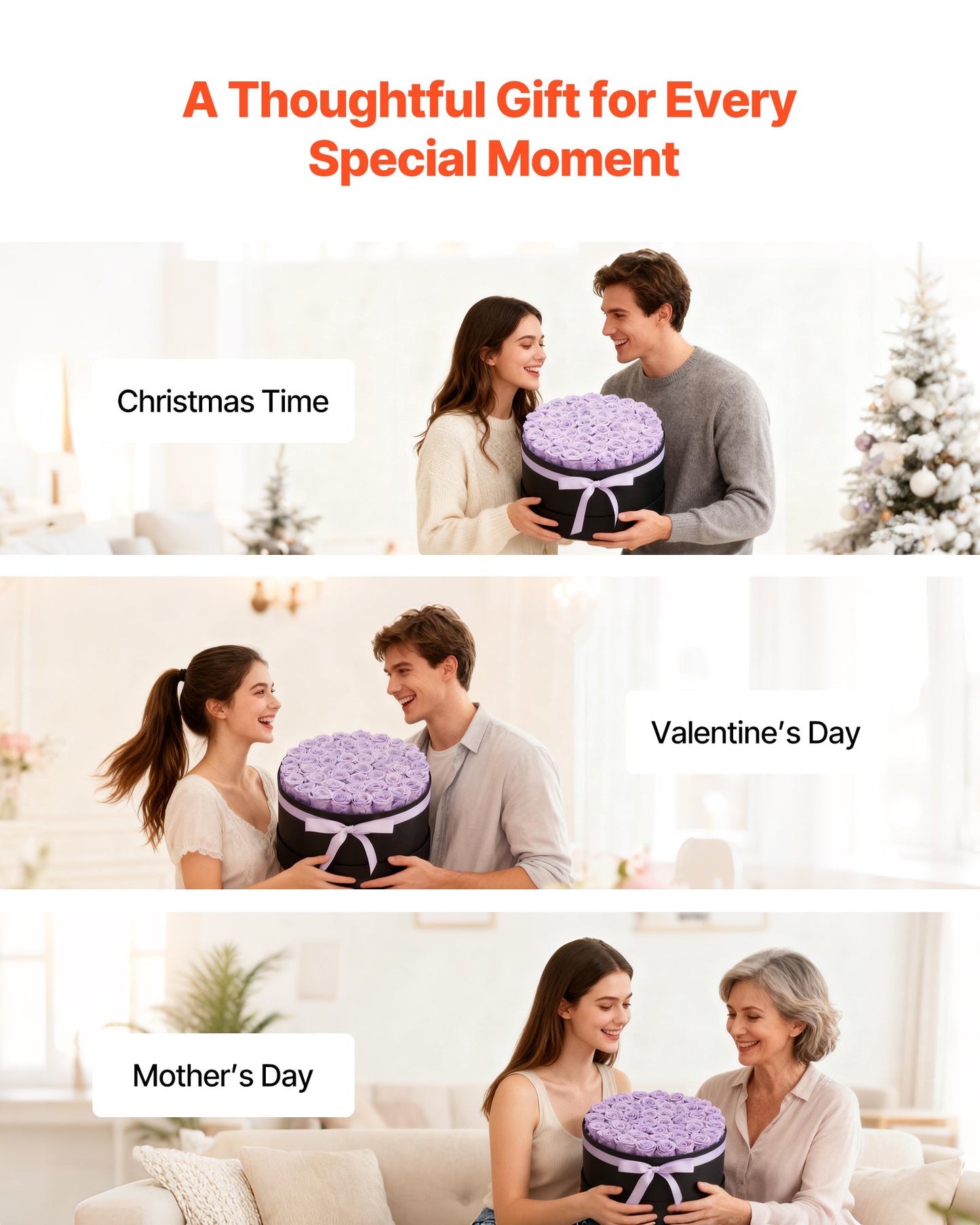 Forever Flowers Preserved Roses Gift | 50 Roses in Round Box | Anniversary, Mother's Day, Valentine's Gift | Lasts 3+ Years