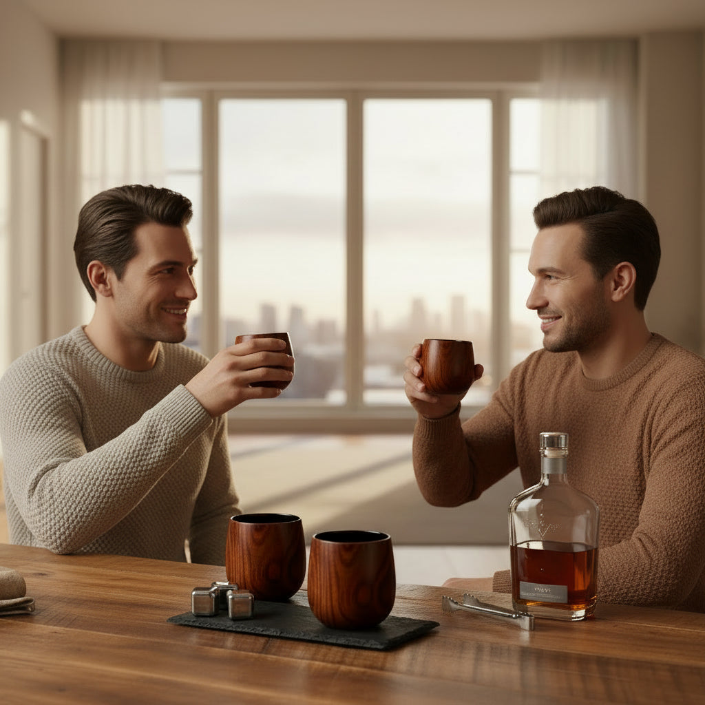 2Pcs Wooden Whiskey Glass Gifts for Men - Charred Wood Bourbon Whiskey Glasses, Perfect for Men Who Have Everything, Gift for Dad or Boyfriend on Father'S Day,Birthday, Christmas, Thanksgiving.