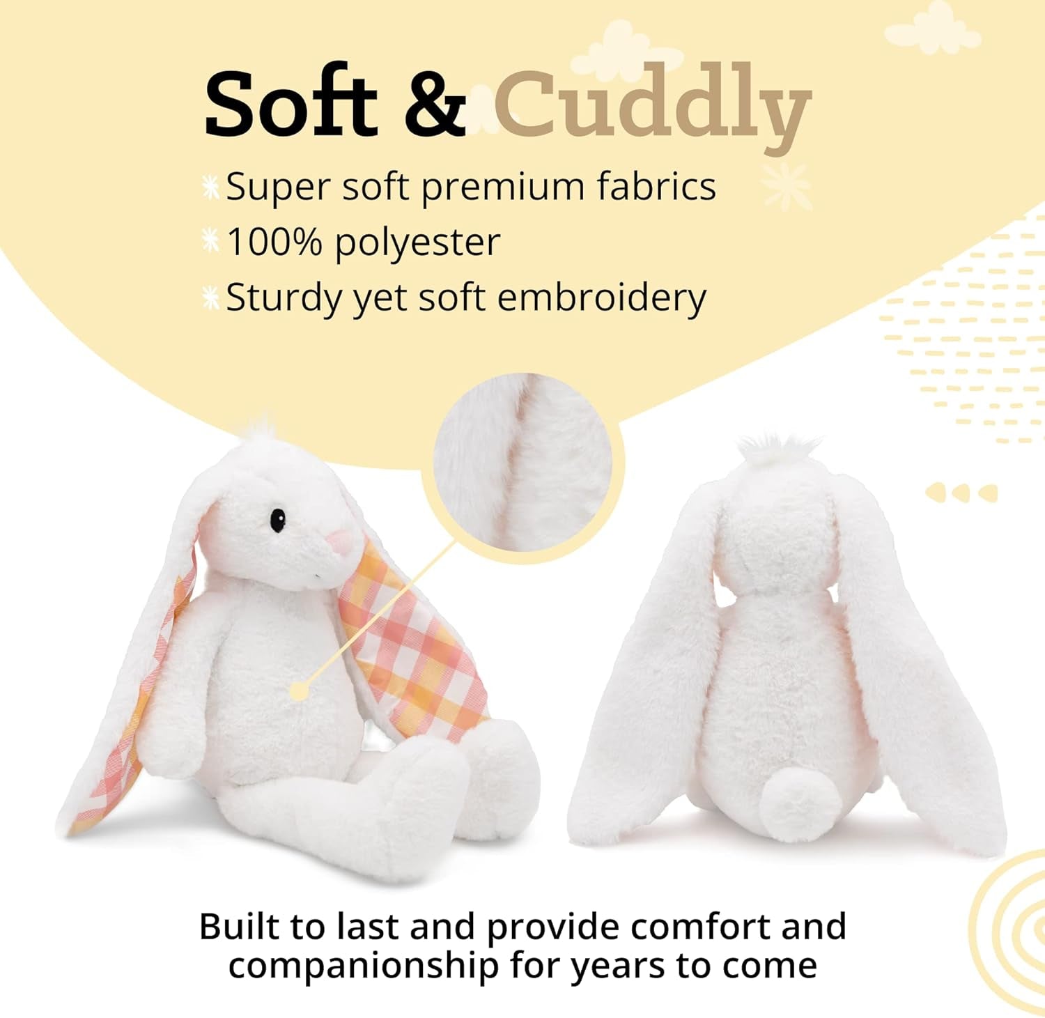 Plush Easter Bunny Cuddly, Soft, Embroidered Stuffed Animal Toy for Newborns, Boys, & Girls, 18 Inch