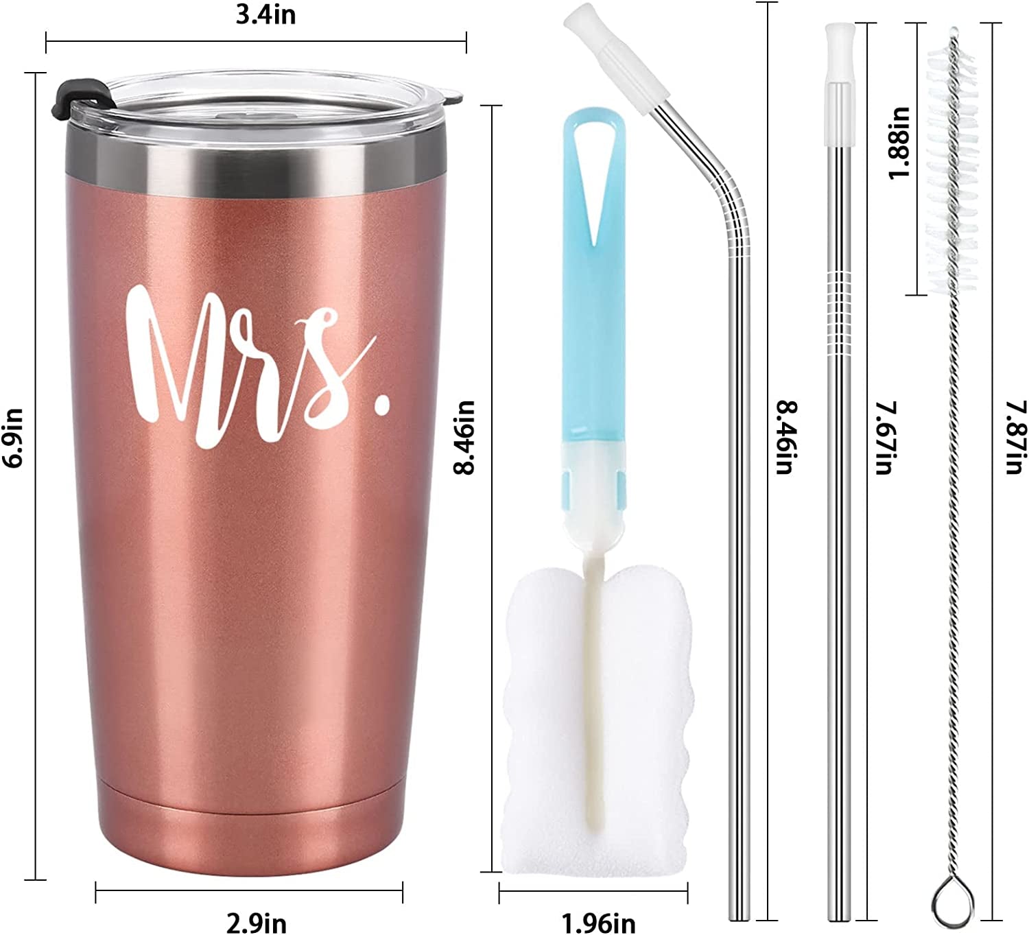 Mr and Mrs Tumbler Set of 2, Gifts for Newlyweds Couples Wife Bride to Be Newly Engaged Bridal Shower Wedding Engagement, 20 Oz Stainless Steel Insulated Travel with Lids, Black & Rose Gold