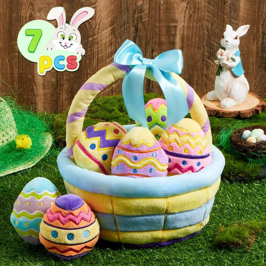 7Pcs Easter Basket Plushies for Baby,Easter Basket Stuffers Fillers,Soft Plush Toys for Kids Birthday Gifts,Easter Party Favors,Easter Egg Hunt,Plush for Toddler & Kids of All Ages