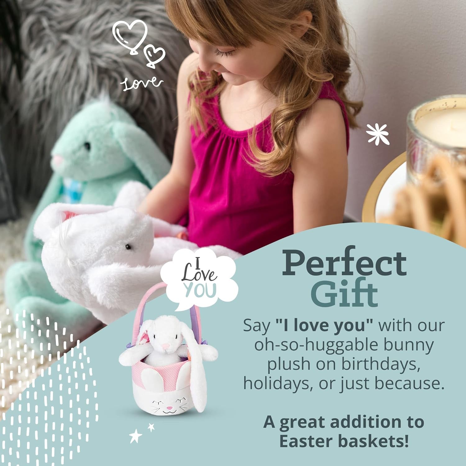 Plush Easter Bunny Cuddly, Soft, Embroidered Stuffed Animal Toy for Newborns, Boys, & Girls, 18 Inch