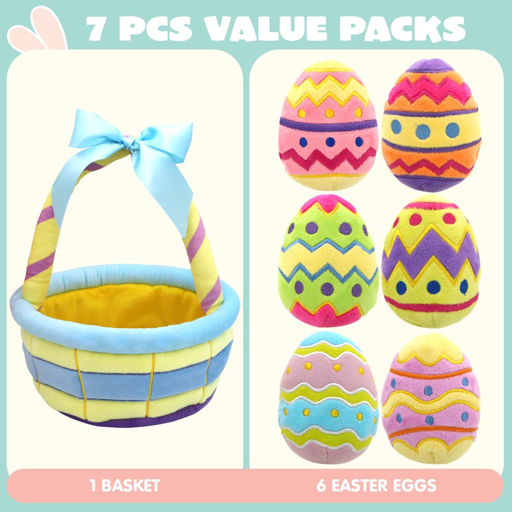 7Pcs Easter Basket Plushies for Baby,Easter Basket Stuffers Fillers,Soft Plush Toys for Kids Birthday Gifts,Easter Party Favors,Easter Egg Hunt,Plush for Toddler & Kids of All Ages
